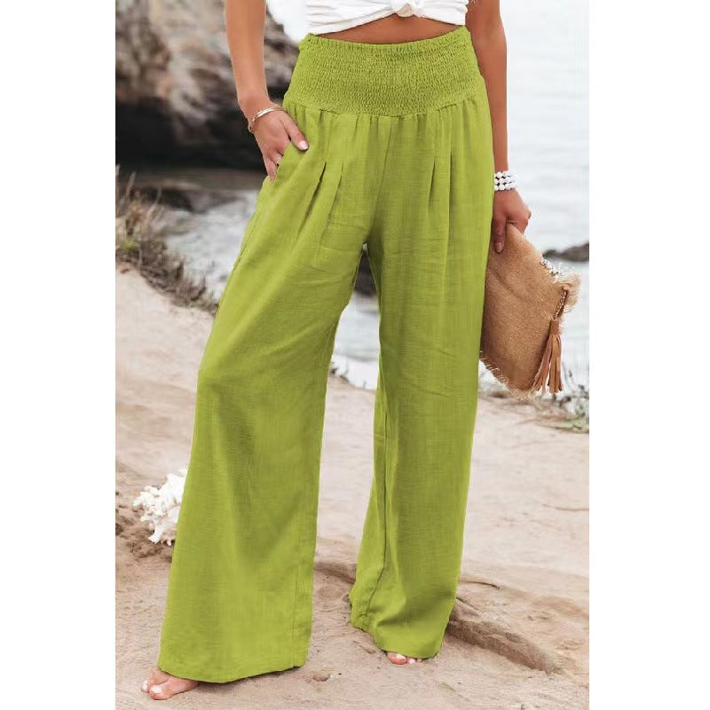 Casual Linen Summer Wide Legs Pants for Women-Pants-Bright Green-S-Free Shipping Leatheretro