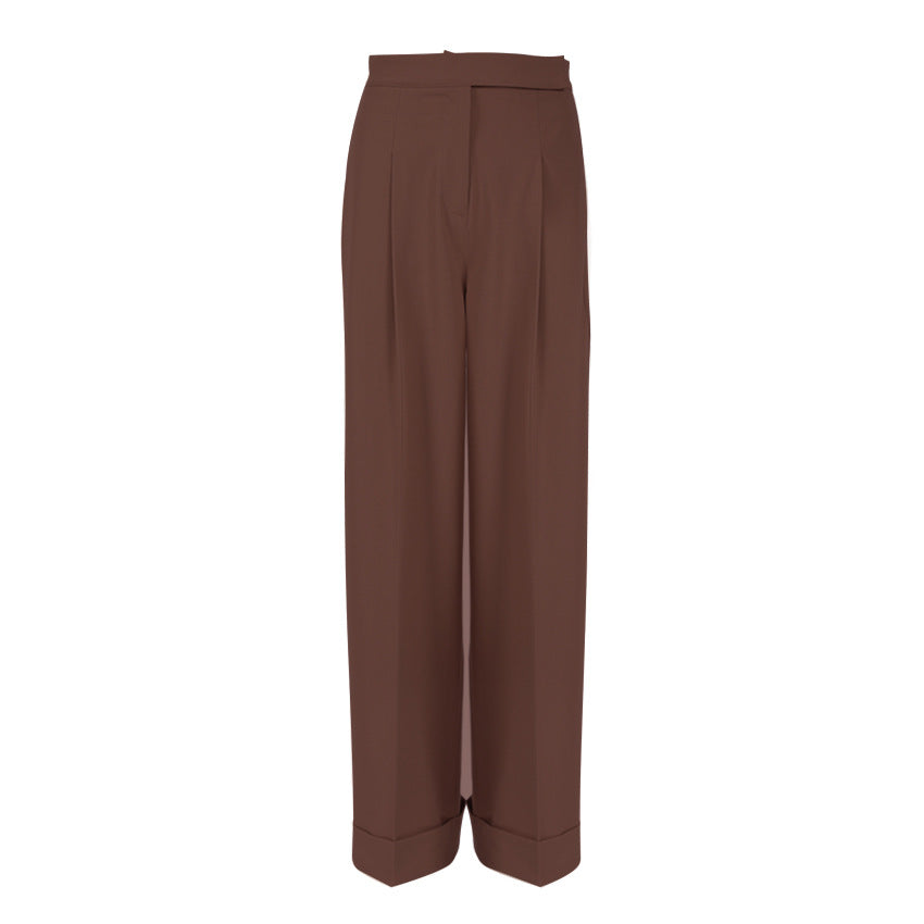 Elegant High Waist Women Wide Leg Pants-Pants-Light Brown-S-Free Shipping Leatheretro