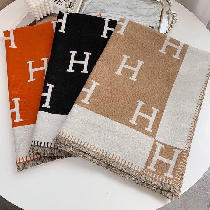 H Letter Winter Scarves-Scarves & Shawls-khaki-180*65 cm-Free Shipping Leatheretro