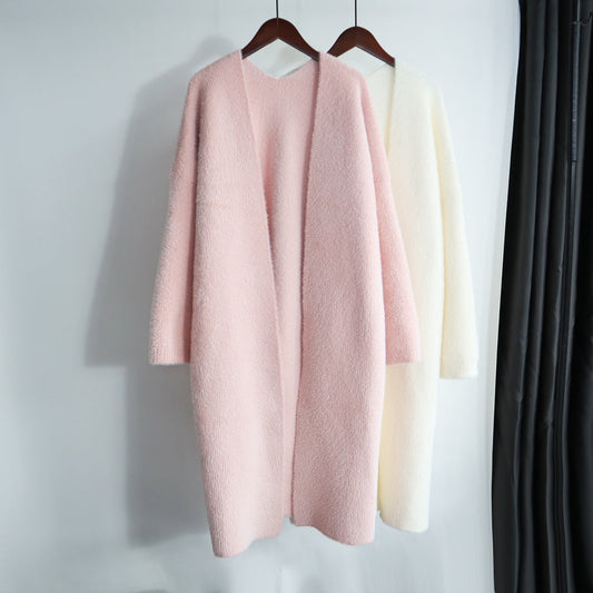 Classy Women Mink Wool Design Long Outerwear-Outerwear-Pink-One Size-Free Shipping Leatheretro