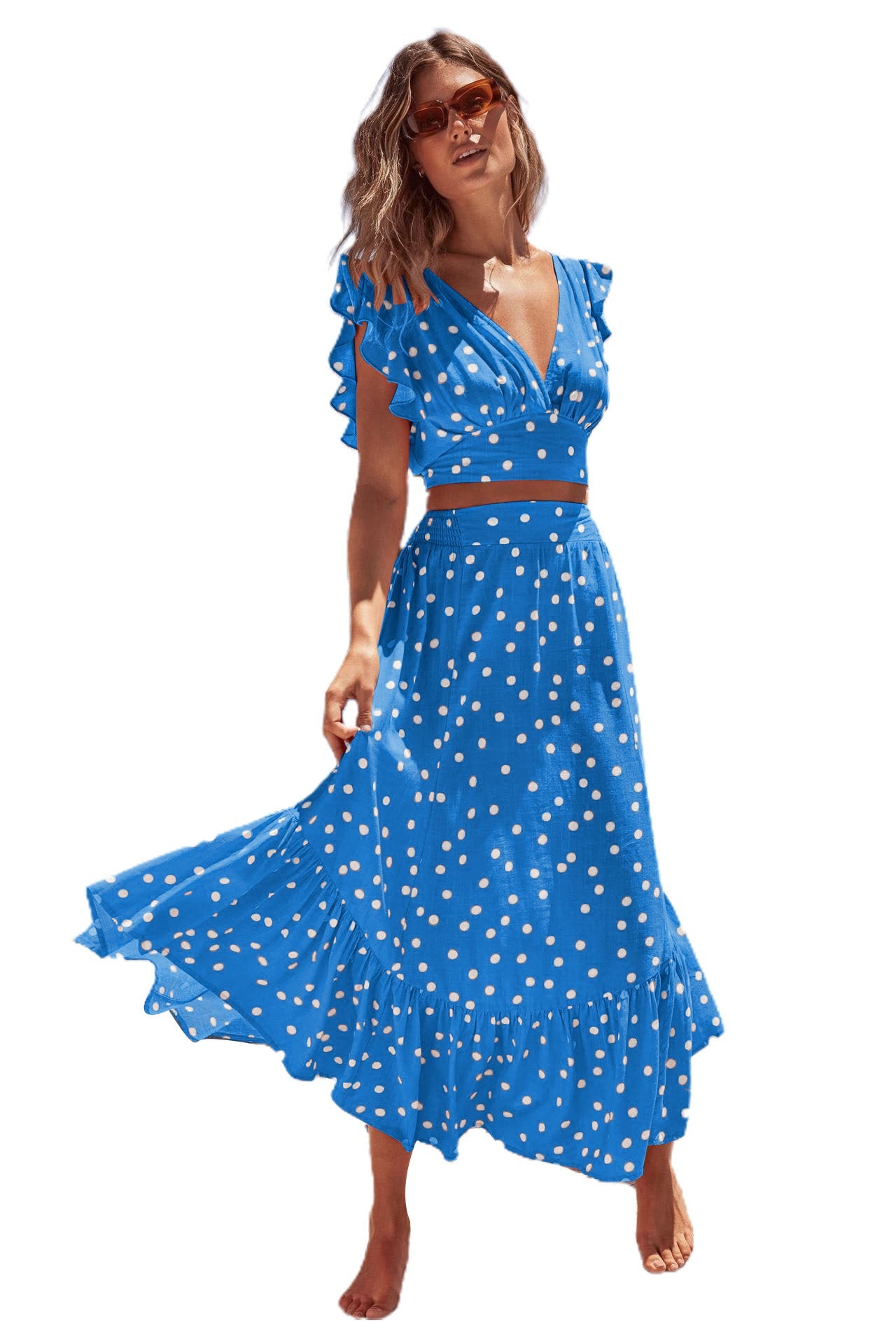 Casual Summer Bohemian Two Pieces Dresses-Dresses-Blue-S-Free Shipping Leatheretro
