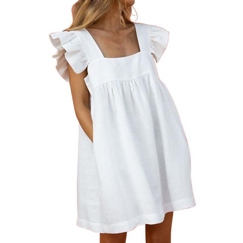 Casual Summer Loose Short Dresses-Mini Dresses-White-S-Free Shipping Leatheretro