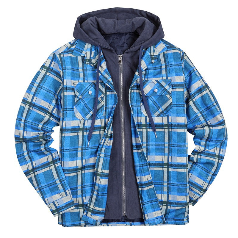 Plaid Winter Hoodies Jacket Outerwear for Men-Outerwear-Blue-S-Free Shipping Leatheretro