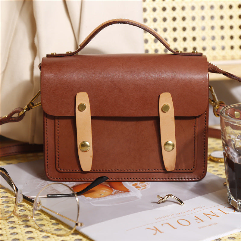 Cowhide Vege Tanned Leather Messager Handbag for Women 8025-Handbags-Brown-Free Shipping Leatheretro