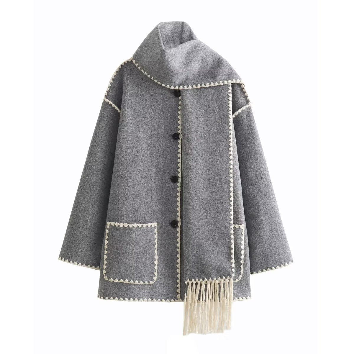 Fashion Women Nylon Coats with Scarves-Coats & Jackets-Light Gray-XS-Free Shipping Leatheretro