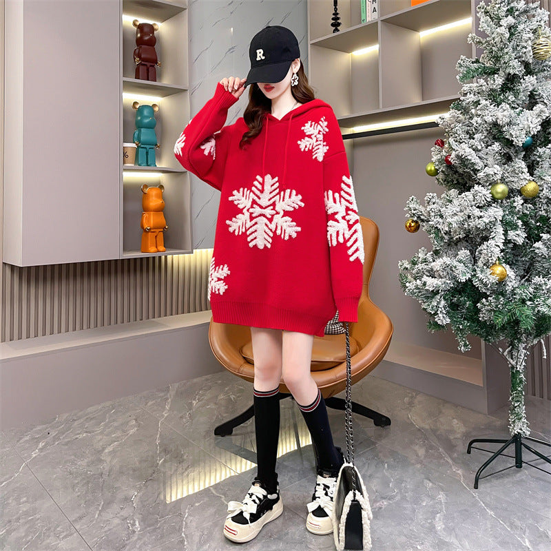 Merry Christmas Winter Knitted Hoodies Sweaters-Shirts & Tops-Red-One Size-Free Shipping Leatheretro