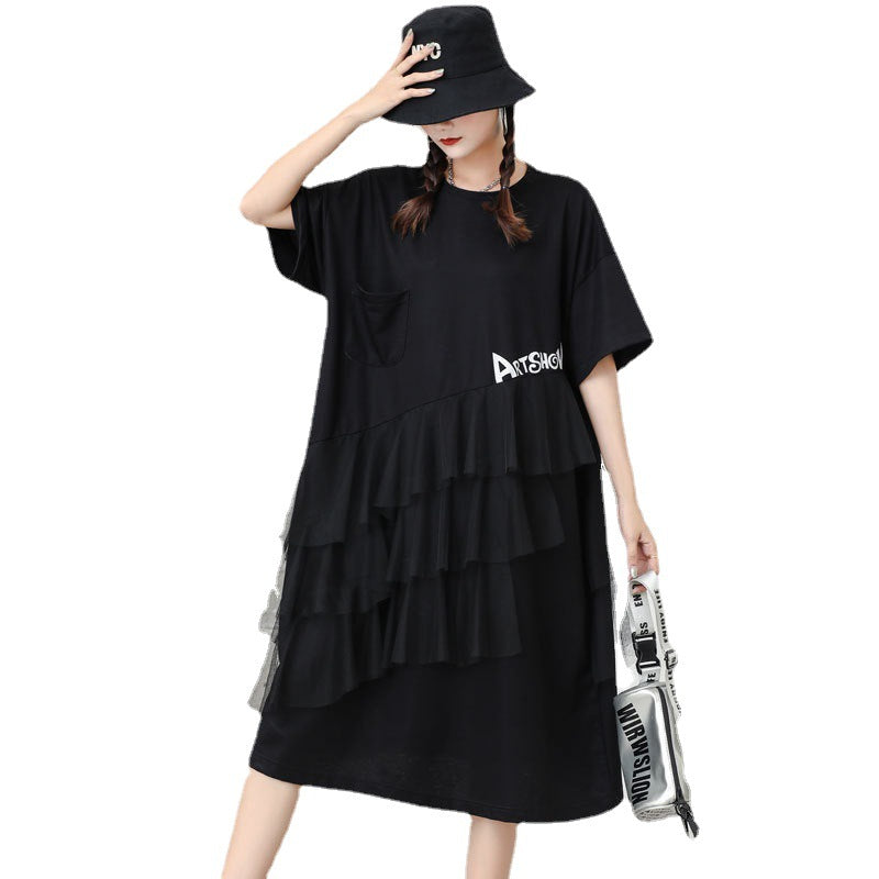 Designed Tulle Decoration Summer Women Loose Plus Sizes Midi Dresses-Dresses-Black-One Size-Free Shipping Leatheretro