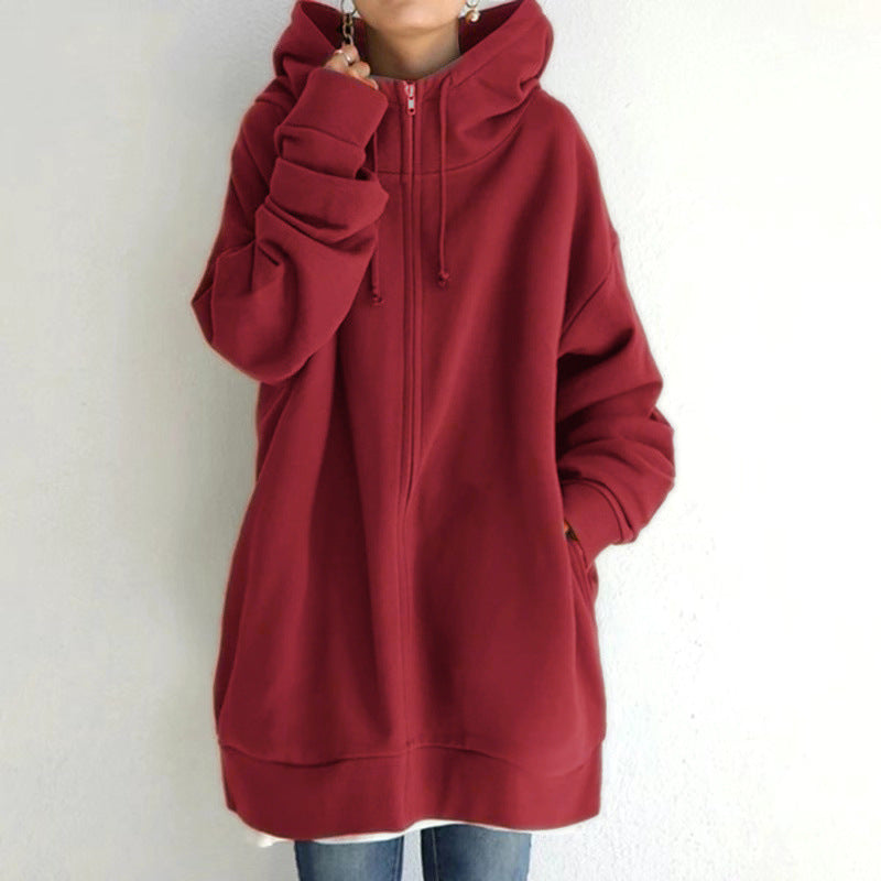 Women Plus Sizes Zipper Velvet Hoodies-Hoodies-Red-S-Free Shipping Leatheretro