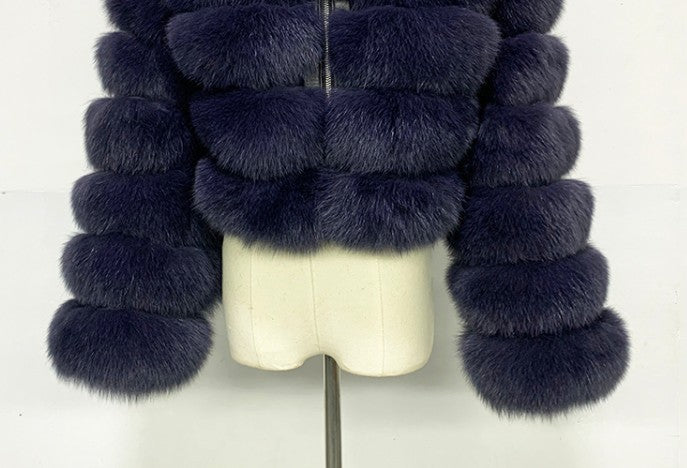 Fashion Artificial Faux Fur Short Overcoats for Women-Coats & Jackets-Navy Blue-S-Free Shipping Leatheretro