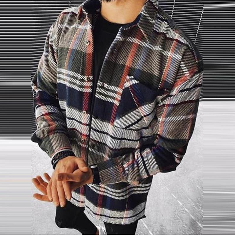 Casual Men Long Sleeves Fall Plaid Shirts-Style1-S-Free Shipping Leatheretro