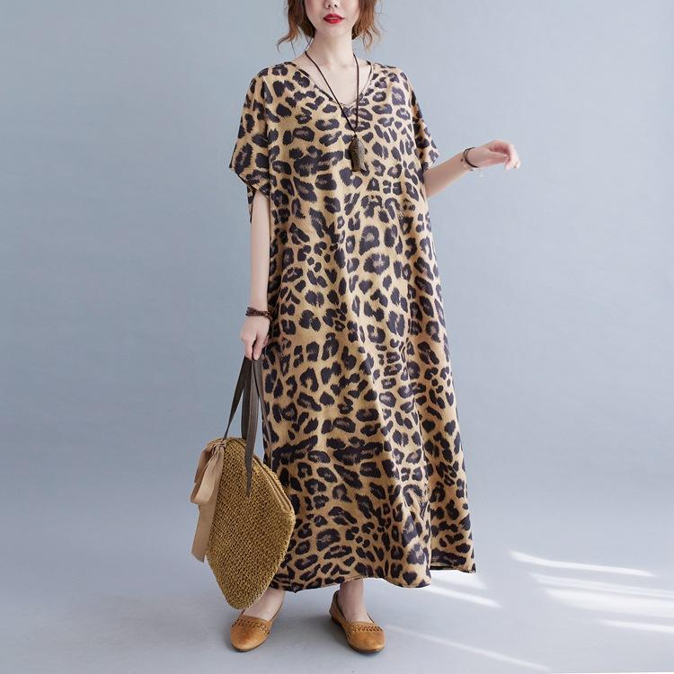 Plus Sizes Women Leopard Short Sleeve Cozy Dresses-Cozy Dresses-Leopard-One Size-Free Shipping Leatheretro