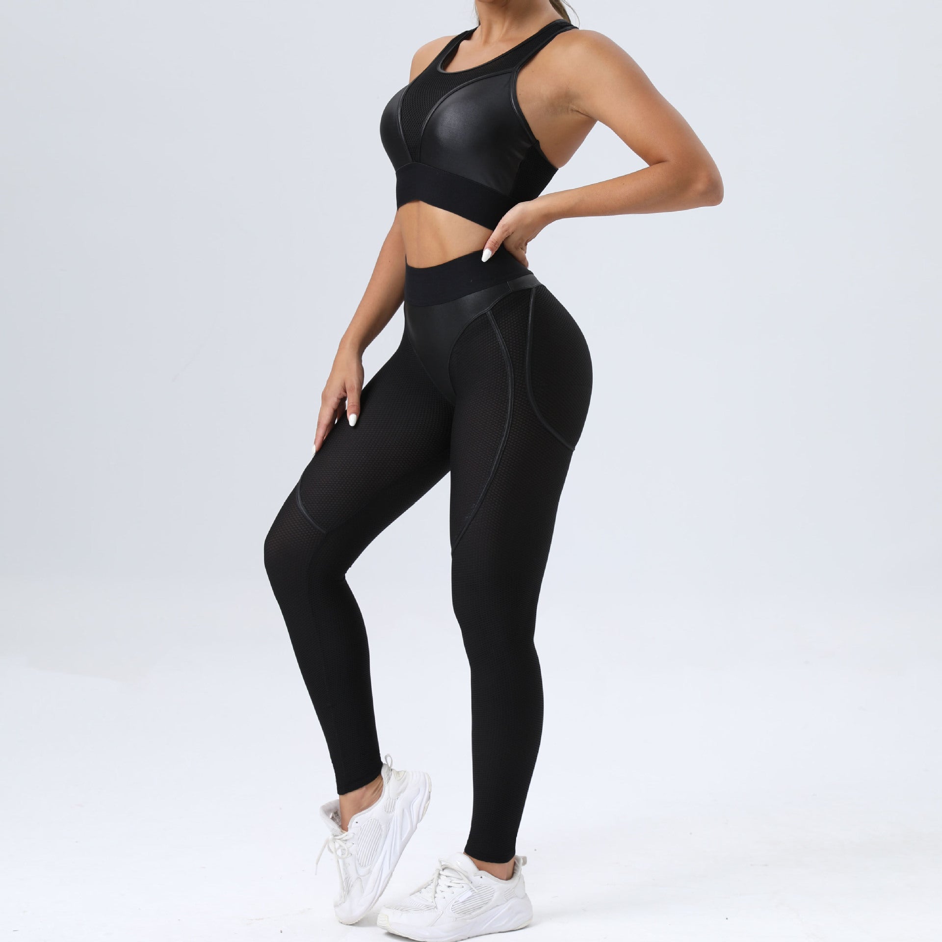 Sexy Black Two Pieces Sport Suits for Women-Activewear-Black-S-Free Shipping Leatheretro