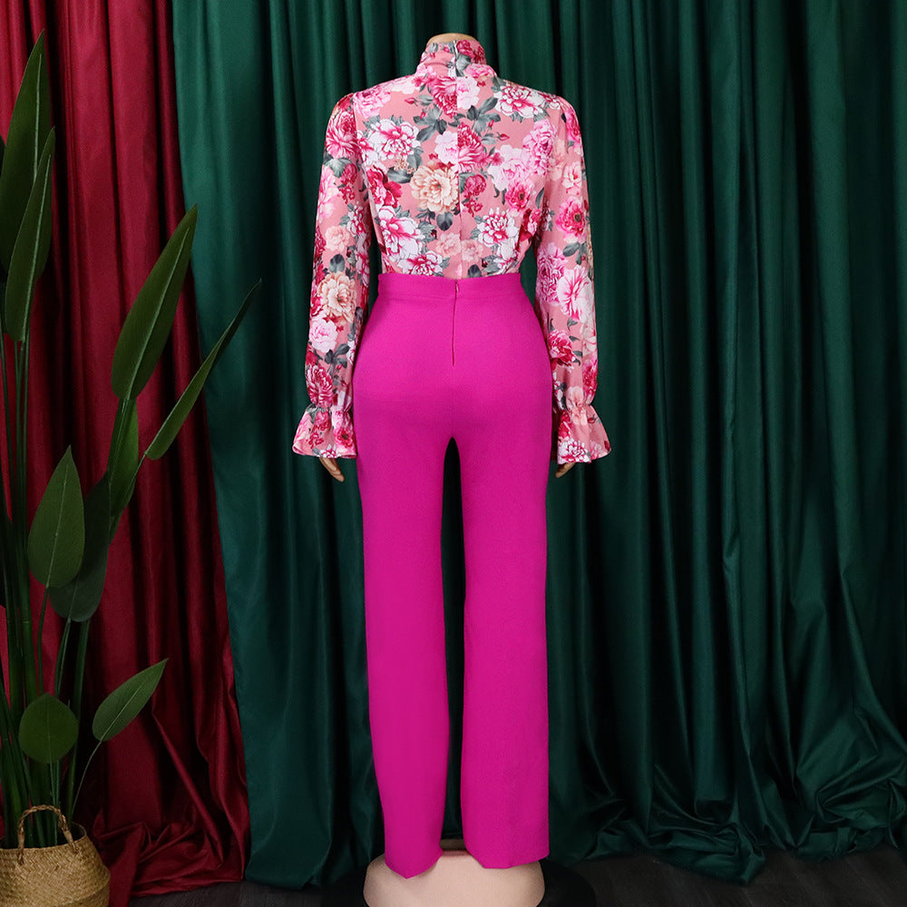 Fashion Plus Sizes Women Long Sleeves Shirts & Pants-Suits-Pink-S-Free Shipping Leatheretro