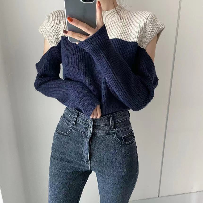 Sexy Women Fall Knitted Sweaters-Shirts & Tops-Dark Blue-One Size-Free Shipping Leatheretro