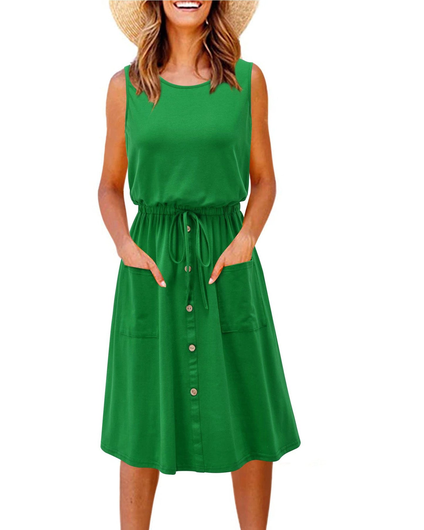 Casual Summer Sleeveless Vest Dresses-Dresses-Green-S-Free Shipping Leatheretro