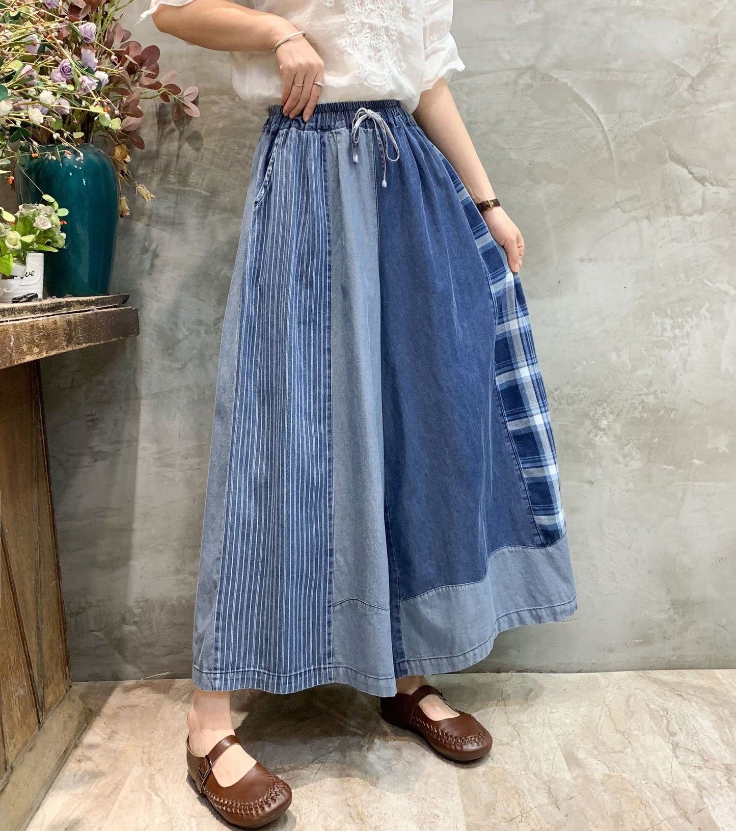 Fashion Old Style Wide Legs Pants Jeans-Pants-Blue-Color-Free Shipping Leatheretro