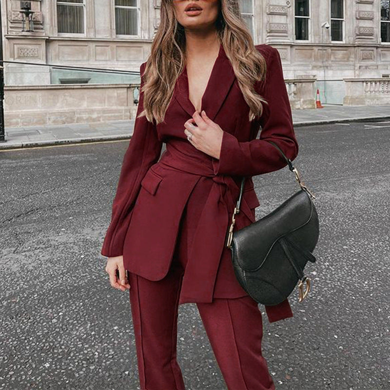 Fashion Two Pieces Outfits for Women-Suits-Wine Red-S-Free Shipping Leatheretro