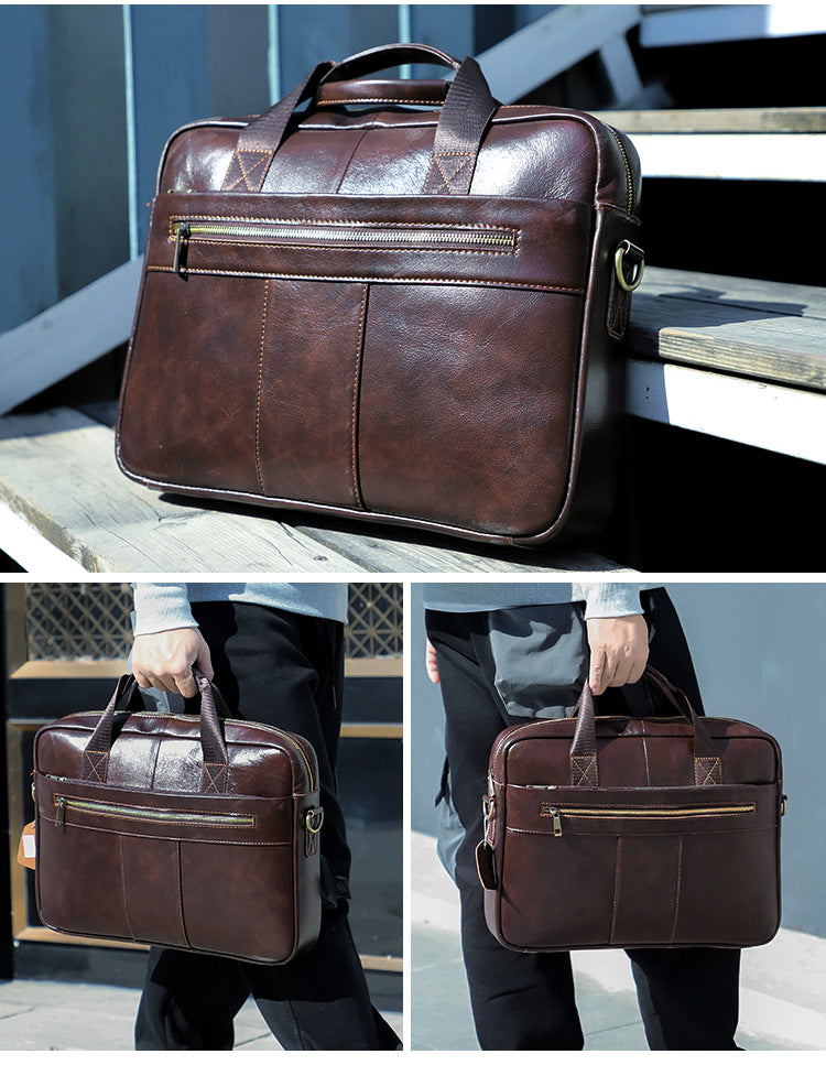 Leisure Fashion Leather Business Briefcase for Men 6523-Leather Briefcase-Coffee-Free Shipping Leatheretro
