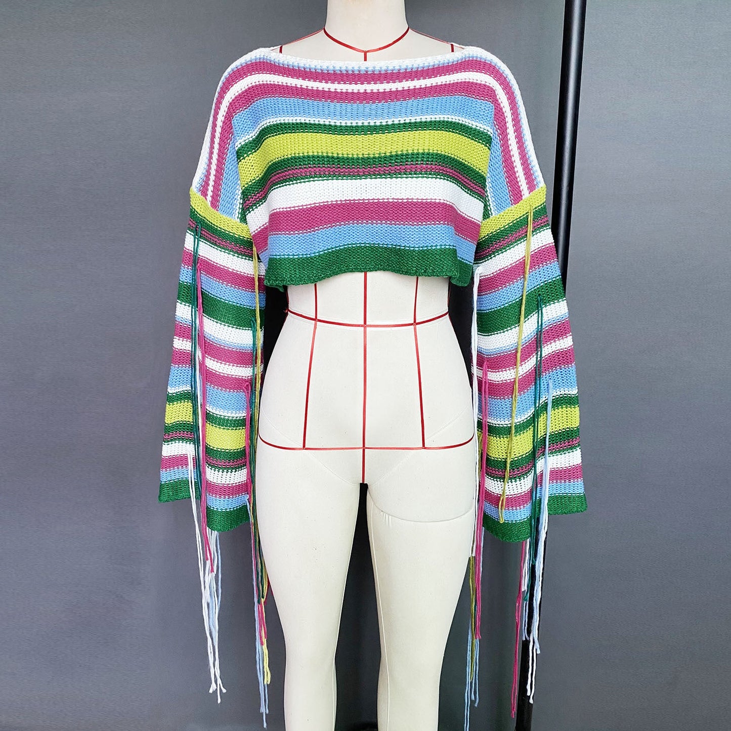 Casual Rainbow Tassels Loose Sweaters-Shirts & Tops-A-S-Free Shipping Leatheretro