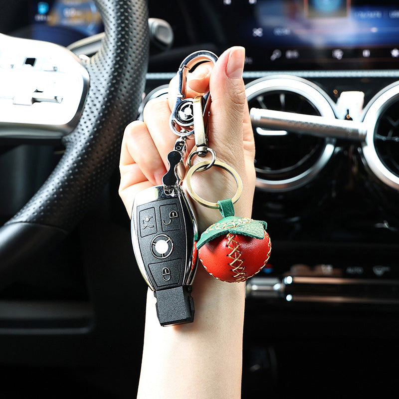 Cowhide Leather Keychains Decoration K152-Keychains-Strawberry-Free Shipping Leatheretro