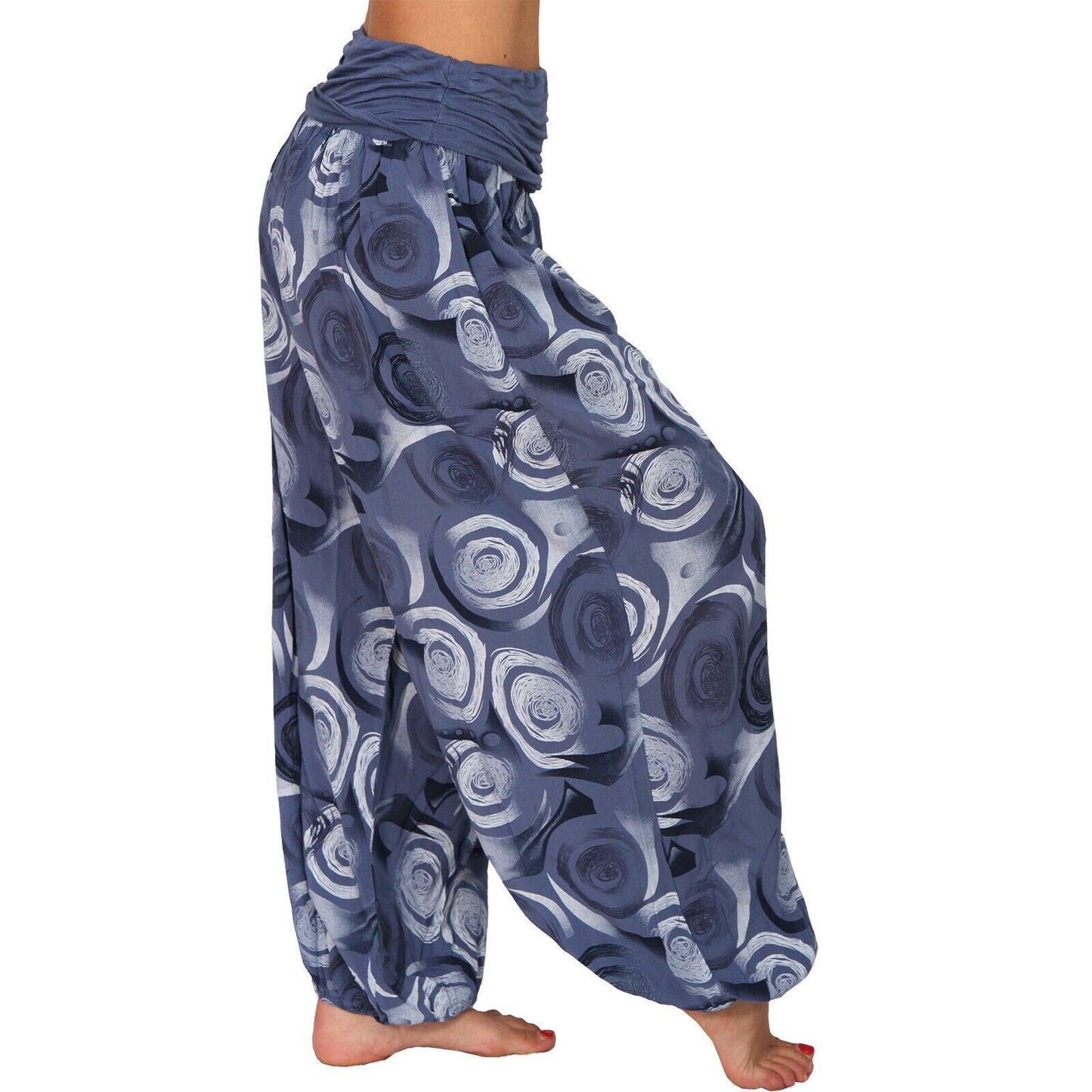 Casual Floral Print Women Harem Pants-Pants-Navy Blue-S-Free Shipping Leatheretro