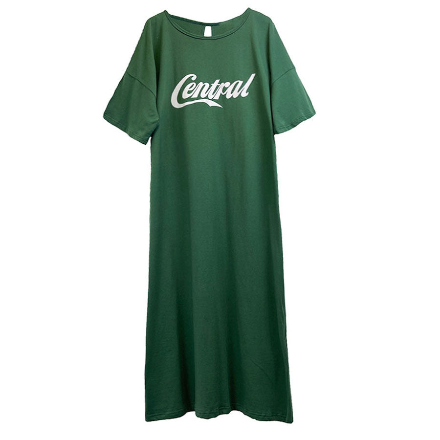 Summer Green Backless Short Sleeves Long T Shirts Dresses-Dresses-Green-L-Free Shipping Leatheretro