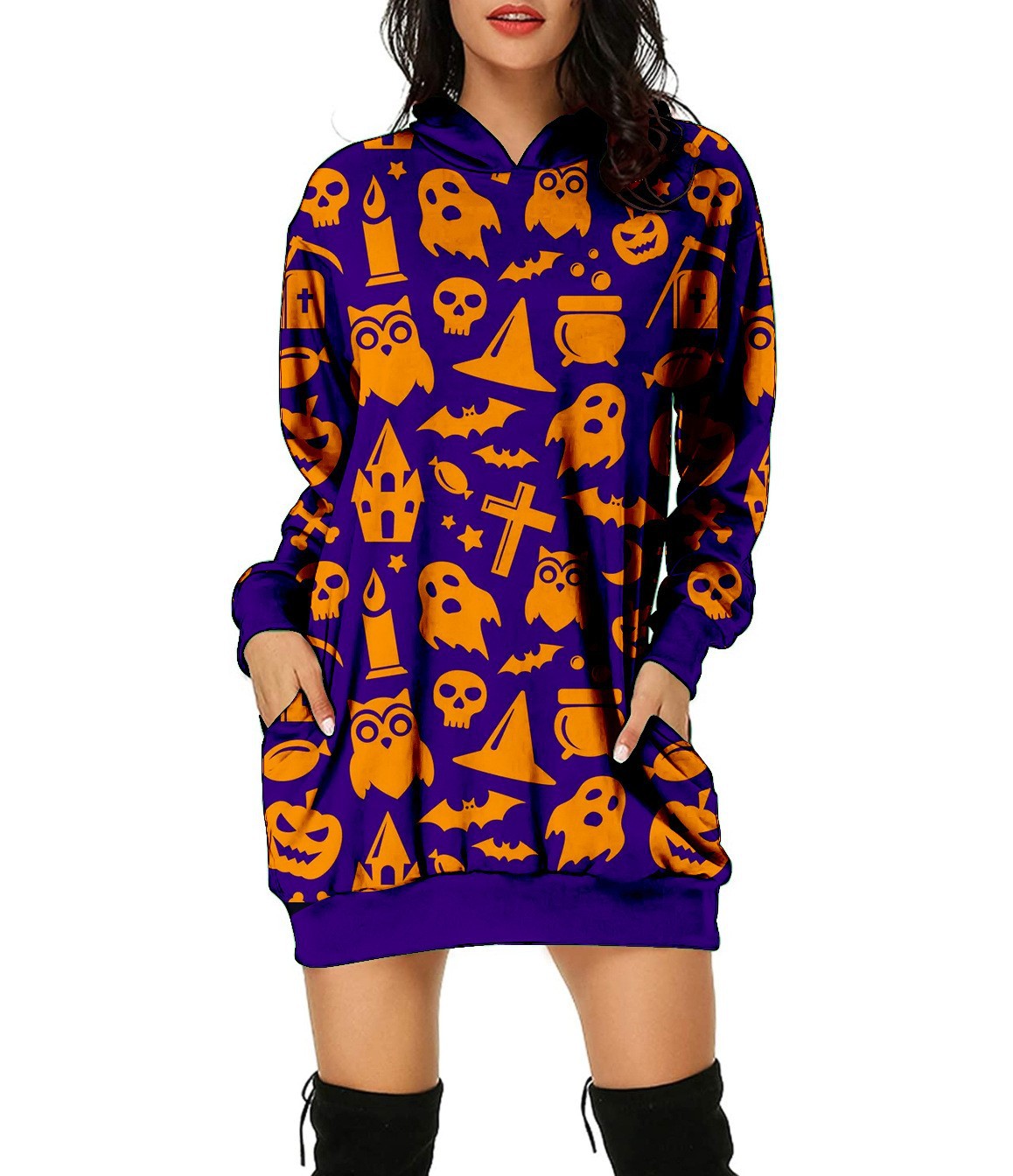 Halloween Pumpkin Design Pullover Hoodies for Women-Shirts & Tops-I-S-Free Shipping Leatheretro