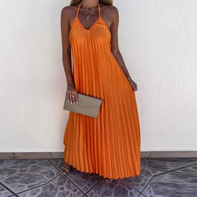 Summer Halter Backless Dresses-Dresses-Orange-S-Free Shipping Leatheretro