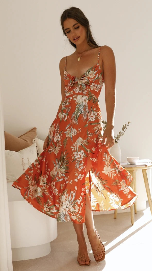 Sweety Summer Floral Print Sleeves Long Dresses-Dresses-F-S-Free Shipping Leatheretro