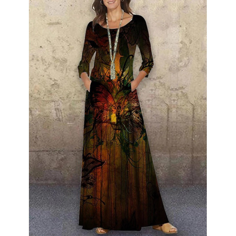 Elegant 3D Floral Print Summer Long Dresses-Dresses-6-S-Free Shipping Leatheretro