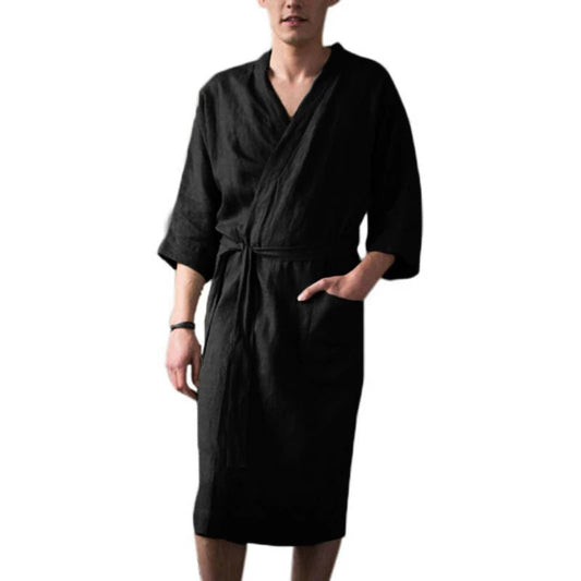 Comfortable Long Robe Sleepwear for Men-Black-S-Free Shipping Leatheretro