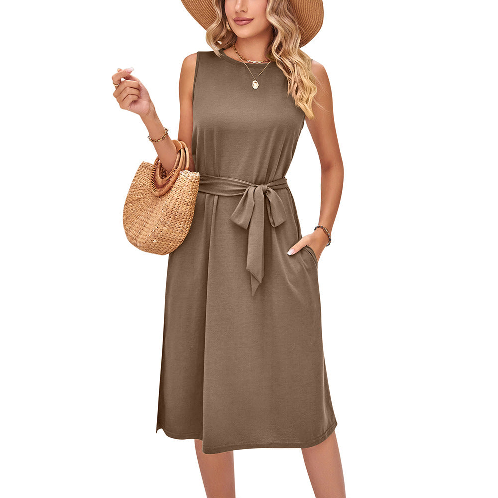 Summer Sleeveless Daily Midi Dresses-Dresses-Khaki-S-Free Shipping Leatheretro