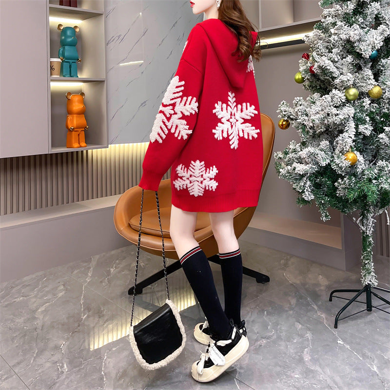 Merry Christmas Winter Knitted Hoodies Sweaters-Shirts & Tops-Red-One Size-Free Shipping Leatheretro