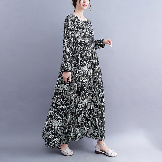 Vintage Plus Sizes Long Sleeves Dresses for Women-Dresses-Black-M-Free Shipping Leatheretro