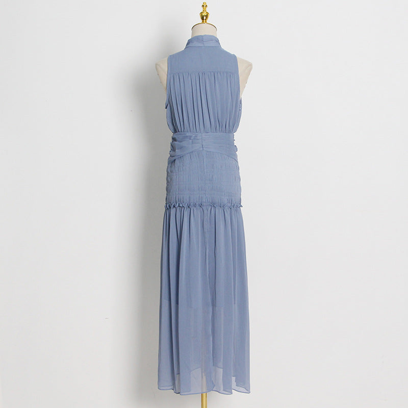 Chiffon High Neck Sleeveless Long Dresses-Dresses-Blue-S-Free Shipping Leatheretro