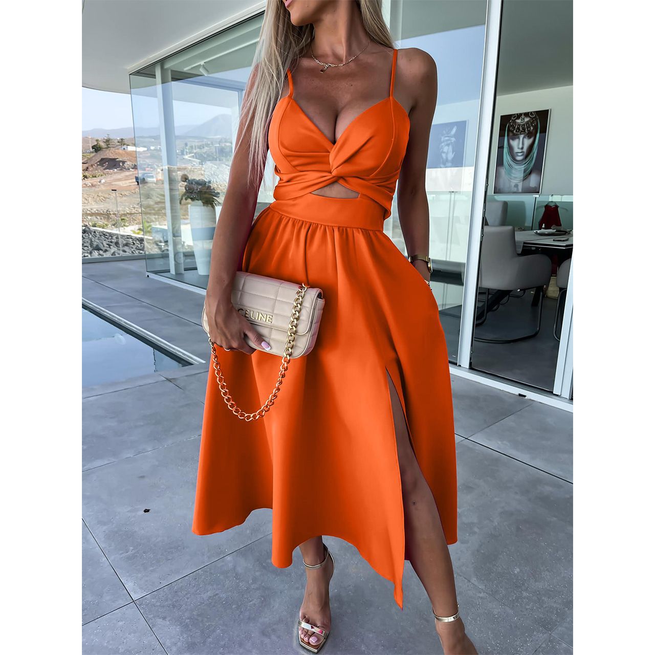 Elegant Midriff Baring Summer Dresses-Dresses-Orange-S-Free Shipping Leatheretro