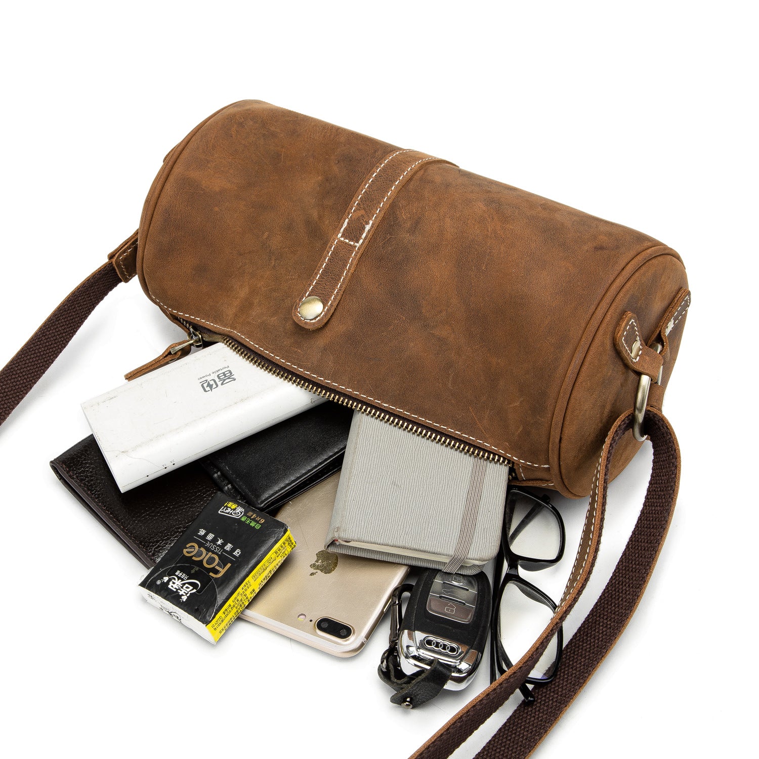 Fashion Samll Leather Barrel Bag XY001-Leather Bags-Dark Brown-Free Shipping Leatheretro