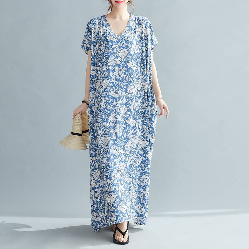Women Summer Plus Sizes Long Dresses-Dresses-Light Blue-One Size (50-120 kg)-Free Shipping Leatheretro