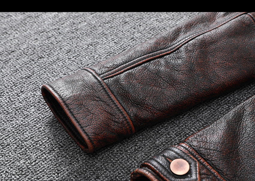 Vintage Cowhide Leather Overcoats Jackets for Men-Coats & Jackets-Brown-S-Free Shipping Leatheretro