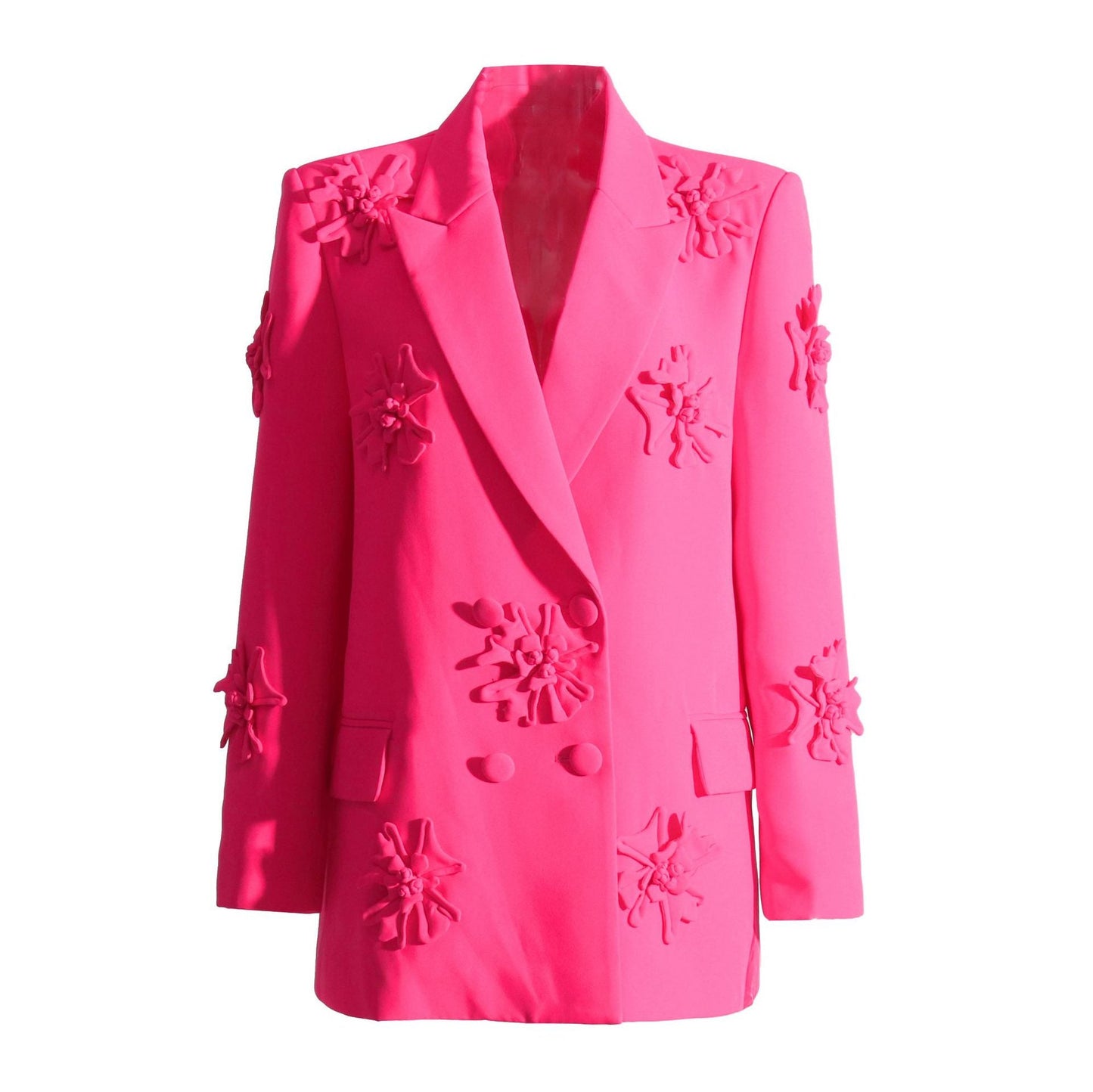 Luxury Designed 3d Floral Blazers & Trumpet Pants-Suits-Pink Top-S-Free Shipping Leatheretro