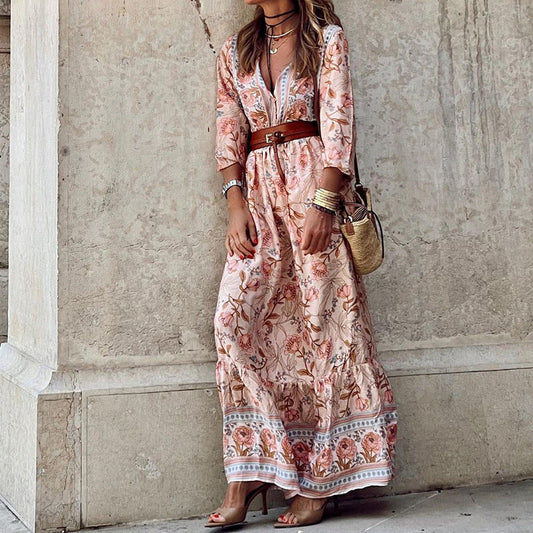 Casual Bohemian Long Maxi Dresses-Dresses-Floral-S-Free Shipping Leatheretro