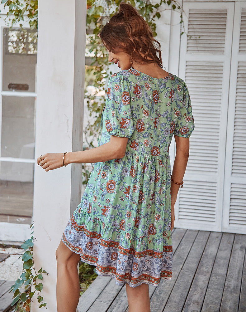 Casual Bohemian Summer Short Dresses-Dresses-Pink-S-Free Shipping Leatheretro