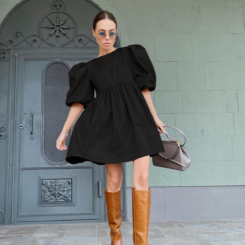 Summer Women Half Sleeves Cotton Mini Dresses-Dresses-Black-S-Free Shipping Leatheretro