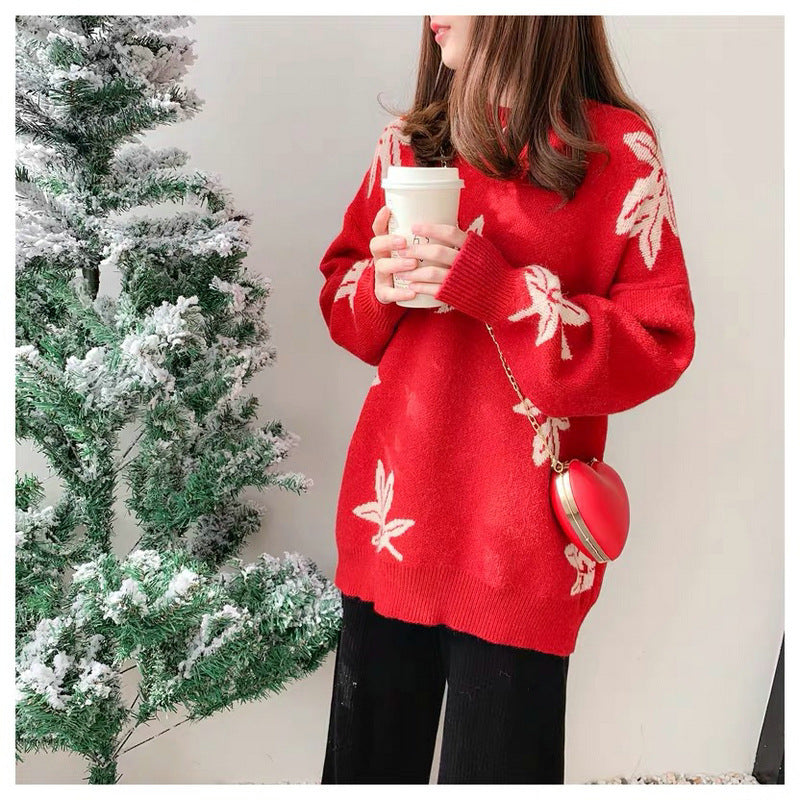 Casual Women Winter Knitted Pullover Sweaters-Shirts & Tops-Red-One Size-Free Shipping Leatheretro