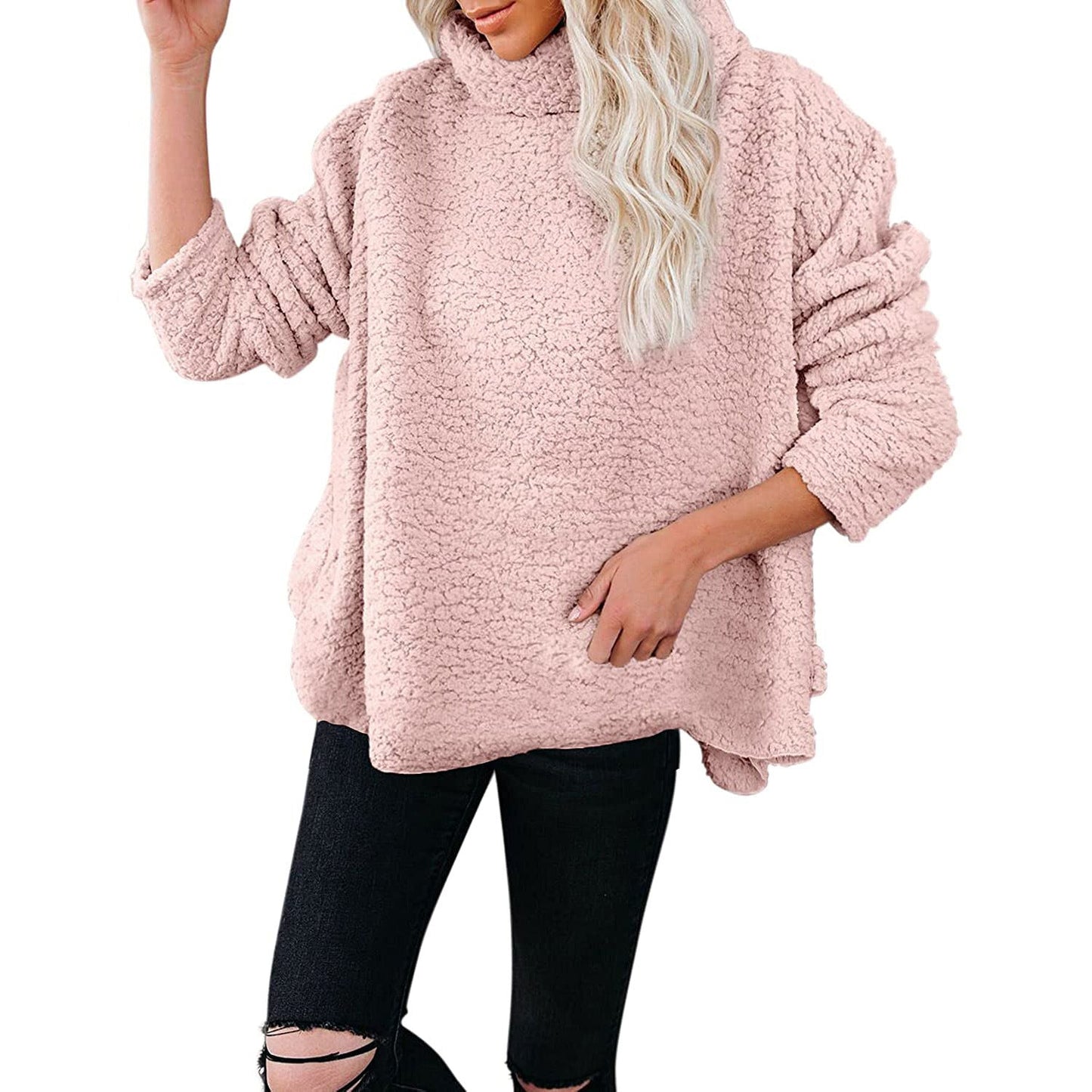 Women Warm Turtleneck Woolen Plus Sizes Winter Sweaters-Pink-S-Free Shipping Leatheretro
