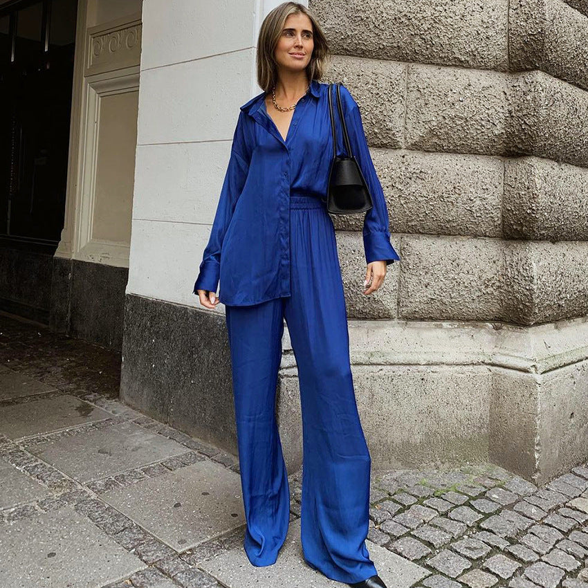 Casual Blue Two Pieces Long Sleeves Shirts and Pants Suits-Suits-Blue-S-Free Shipping Leatheretro
