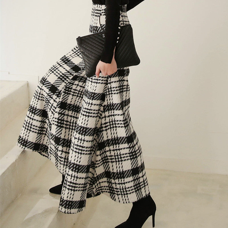 Wide legs pants with Black and White Plaid-Women Pants-The same as picture-S-Free Shipping Leatheretro