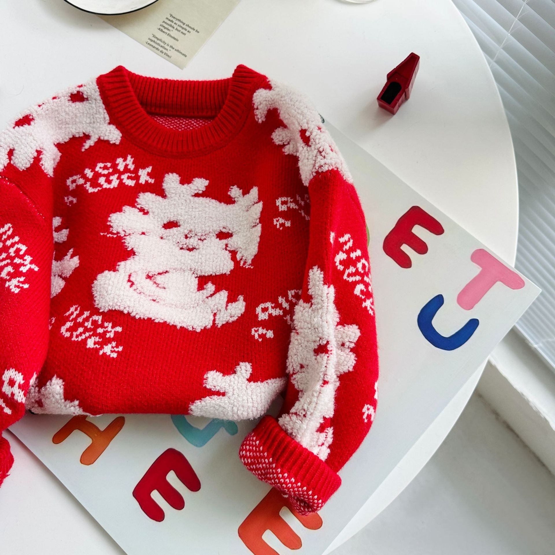 Lovely Knitted Kid's Pullover Sweaters-Shirts & Tops-Red-90cm-Free Shipping Leatheretro