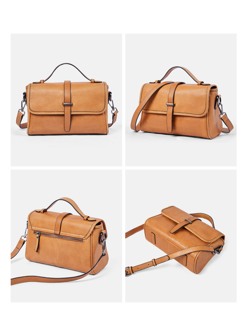 Vegetable Tanned Leather Messenger Handbag for Women 2211-Handbags, Wallets & Cases-Black-Free Shipping Leatheretro