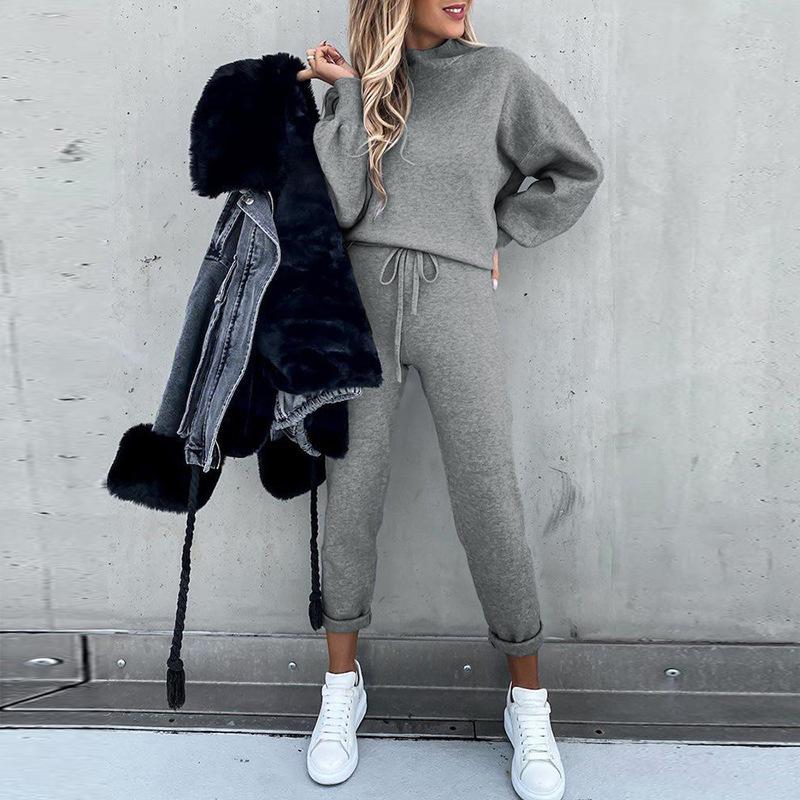 Casual High Neck Women Sports Suits with Pocket-Jumpsuits & Rompers-Gray-S-Free Shipping Leatheretro
